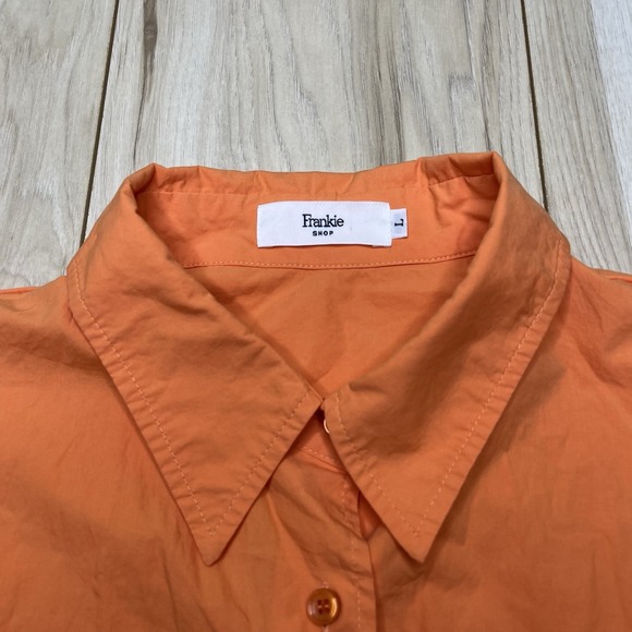 FRANKIE SHOP Lui Organic Cotton Button Up Shirt Womens Size Large Coral Orange - Picture 3 of 12